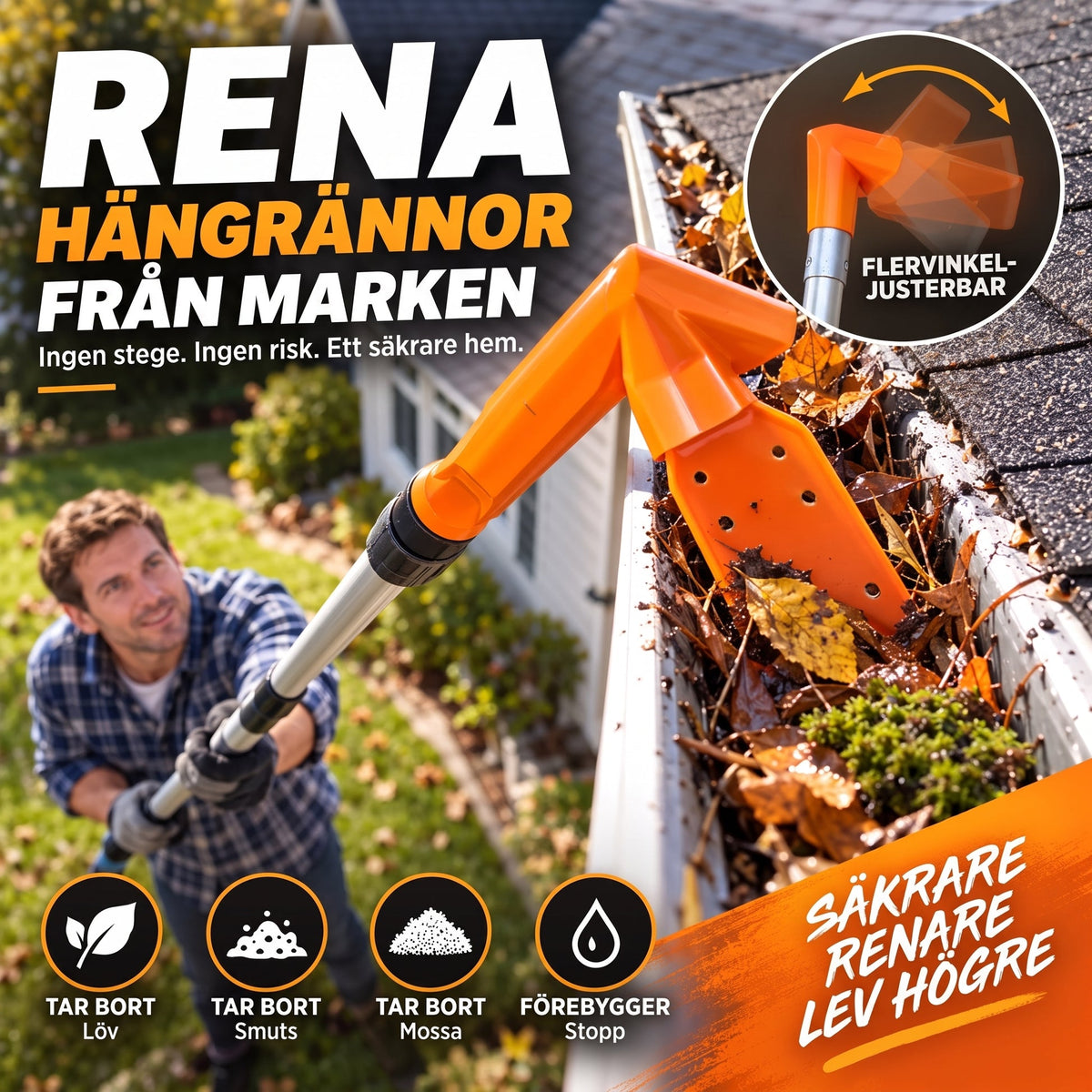 TryggRens – Rensa hängrännorna från marken