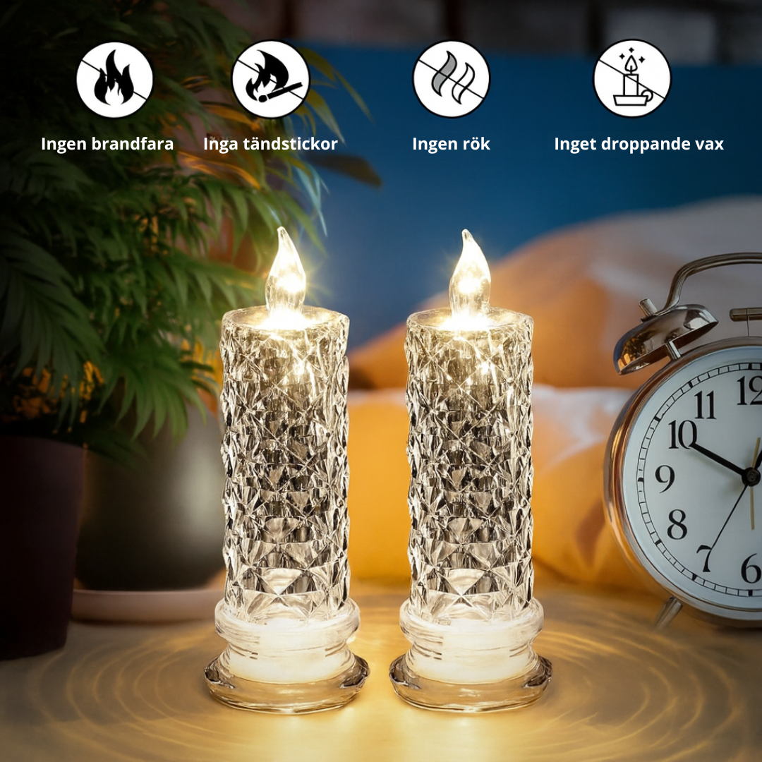 Kristallros Ljus – Romantisk Glöd utan Spill (4 st)