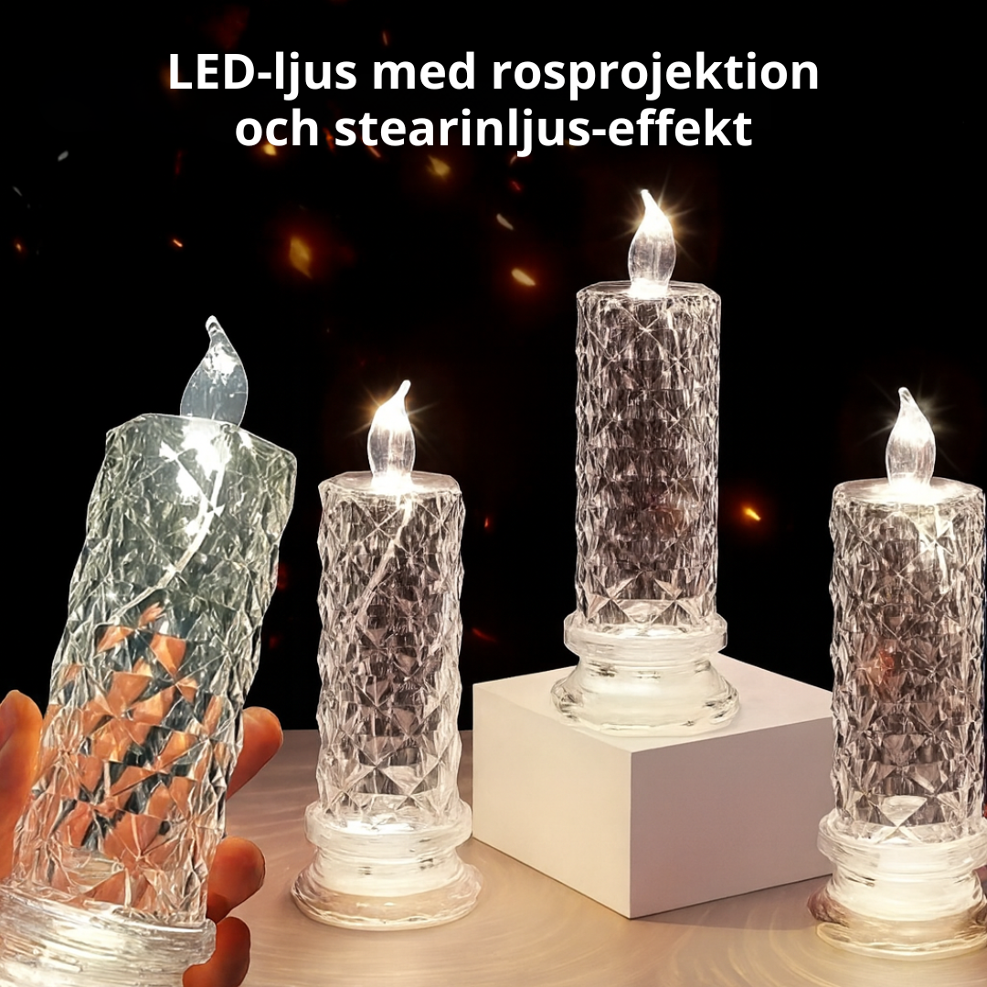 Kristallros Ljus – Romantisk Glöd utan Spill (4 st)