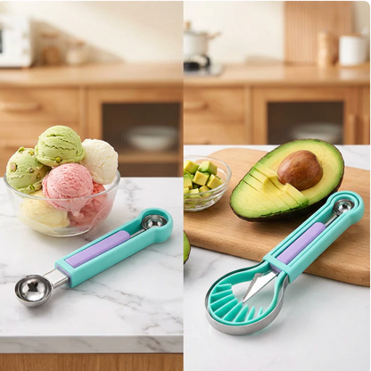 MelonForm – Mångsidigt 4-i-1 redskap för att snabbt skära, gröpa ur och skapa perfekta fruktkulor