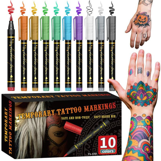10-färgers set med tillfälliga tatueringspennor